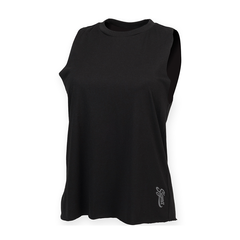 Ladies high neck muscle vest.
