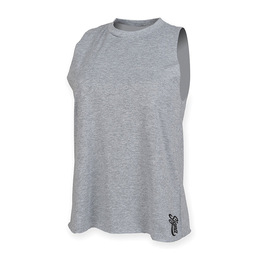Ladies high neck muscle vest.